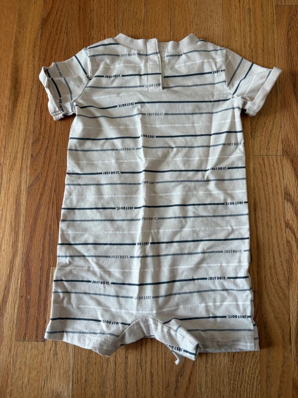 Nike Cream and Gray Striped Baby Romper with Logo